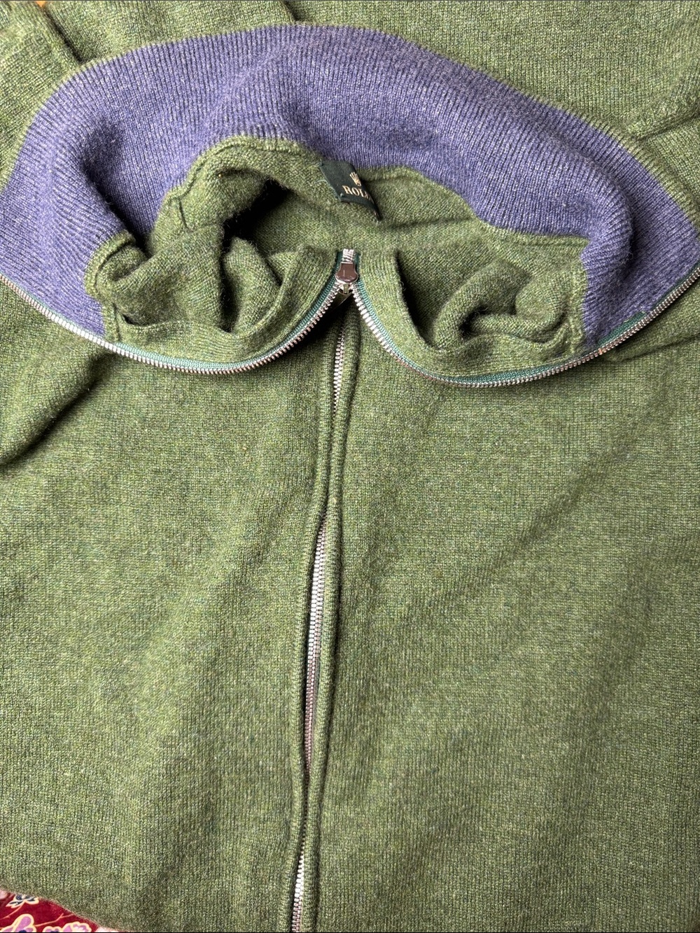 ROLEX Wimbledon VTG Forest Green Full Dual-Zip Cashmere Sweater Made in Italy XL - Picture 15 of 16